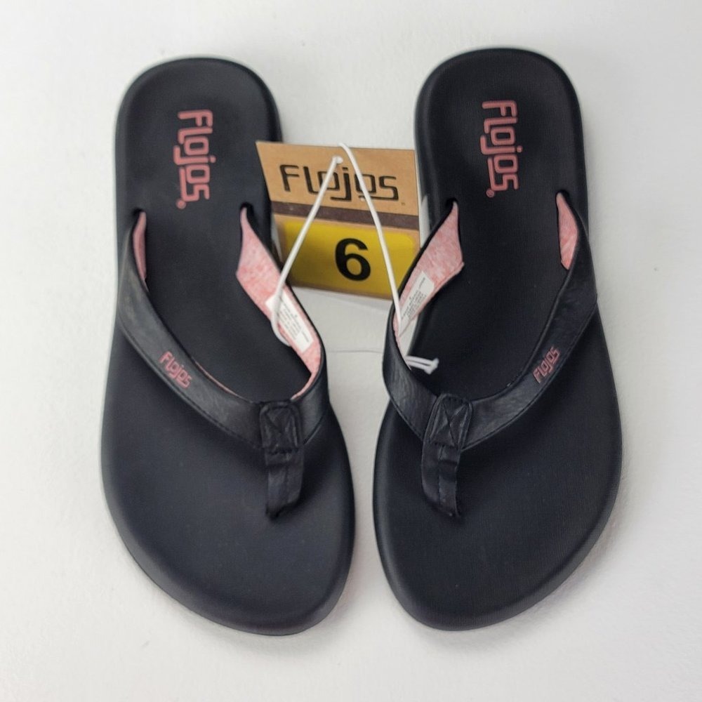 Flojos Womens Flip Flop Sandals Black Coral Size 6 Thong Summer Beach NWT